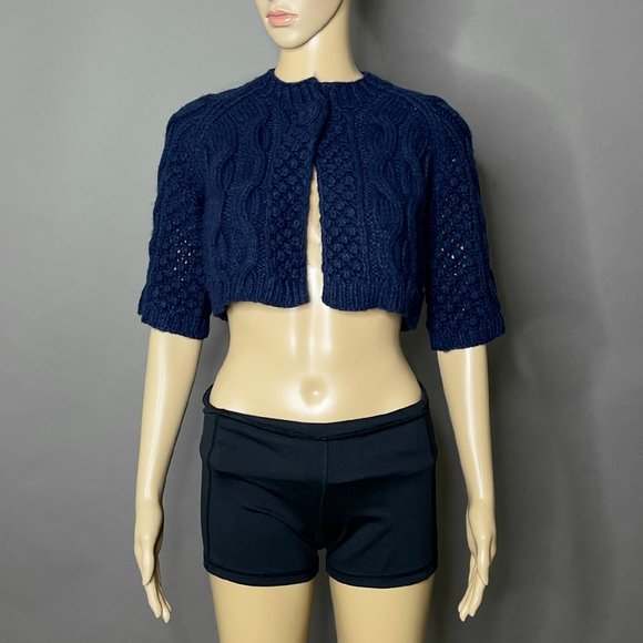 BB Dakota Dark Blue Crochet Sweater One Button Closure‎ Size Small - Picture 1 of 16